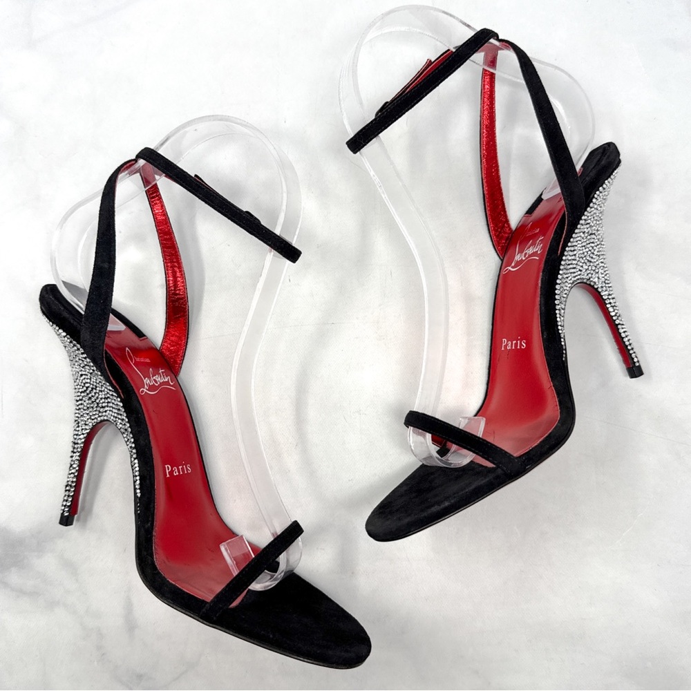 Christian Louboutin Arch Queen Strass Suede Stiletto Sandal Heels Sexy Black 38 - Picture 8 of 16